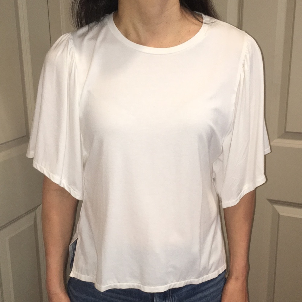J. Crew Point Sur Ruffle Sleeve White Top